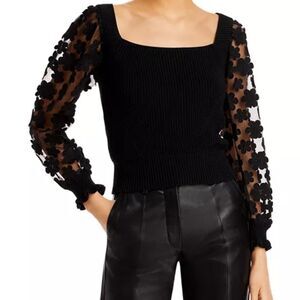 French Connection Juri Mozard Caballo Lace Sleeve Sweater Cotton Black Size XS